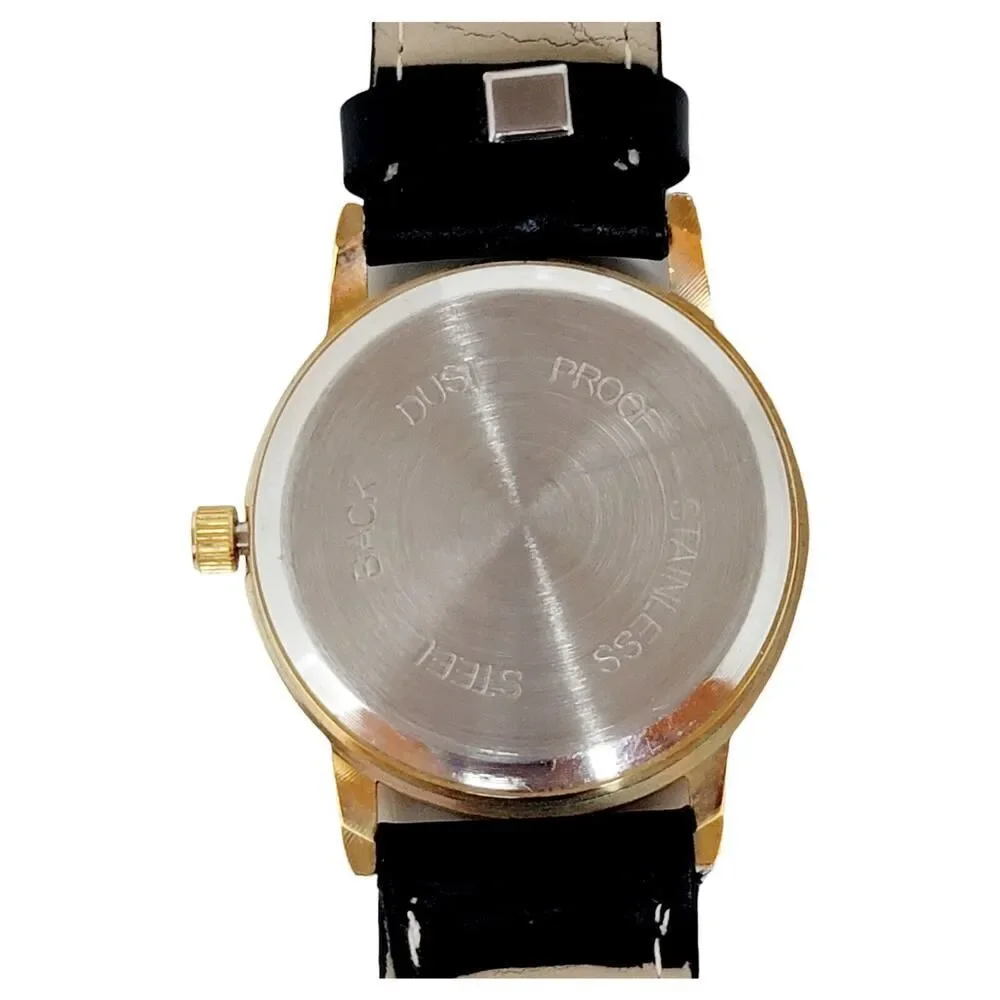 Vintage Gold Faced Eagle Medfield Heights # 249 Watch With Black Leather‎ Band